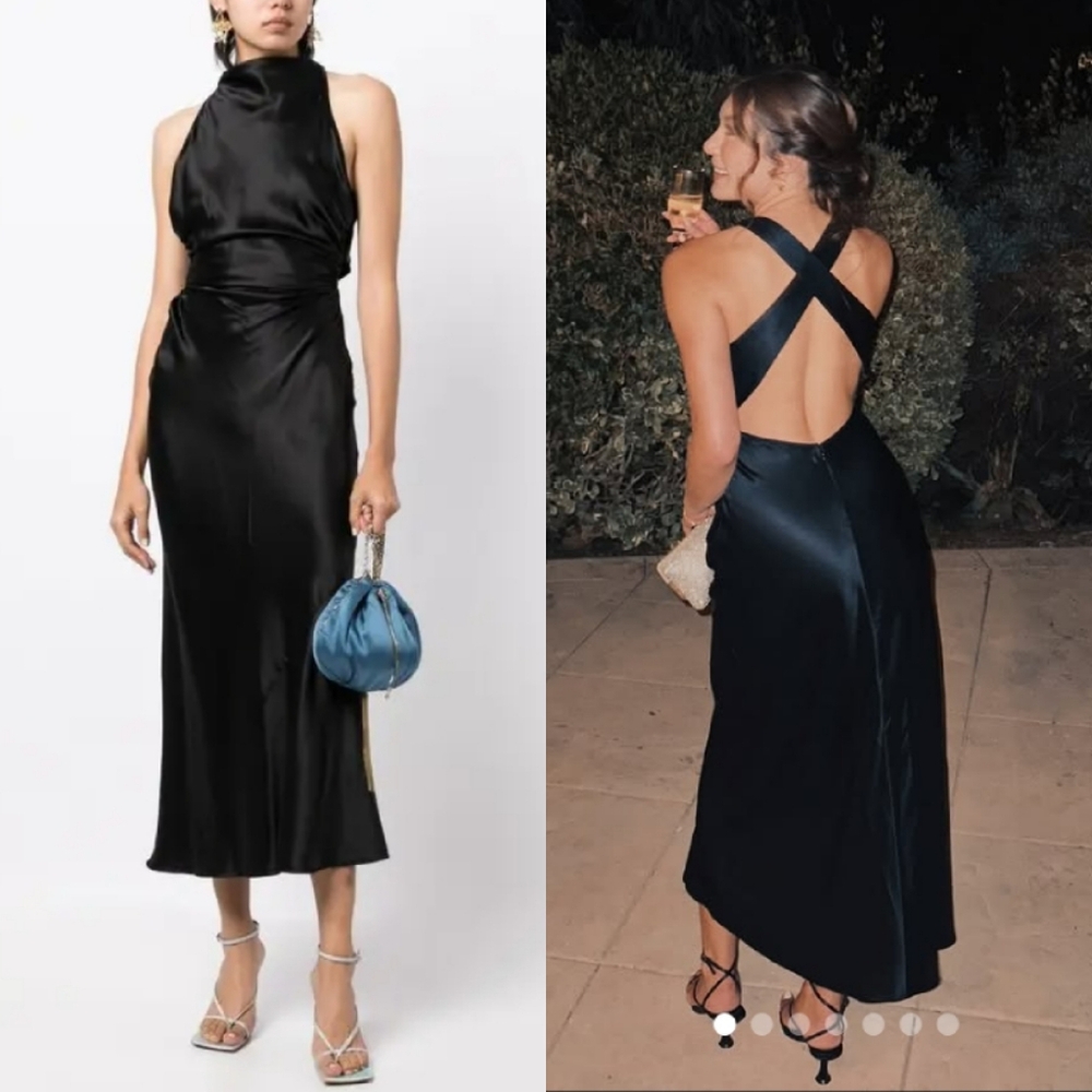 NWT Reformation Casette Silk Dress Black 10